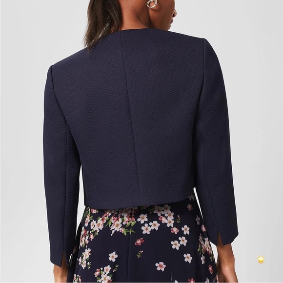 SIZE M HOBBS LONDON TEXTURED NAVY CROPPED BLAZER JACKET 3/4 SLEEVE - Picture 5 of 12